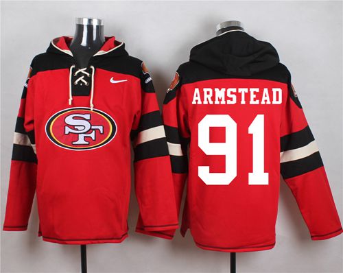 Nike 49ers #91 Arik Armstead Red Player Pullover NFL Hoodie